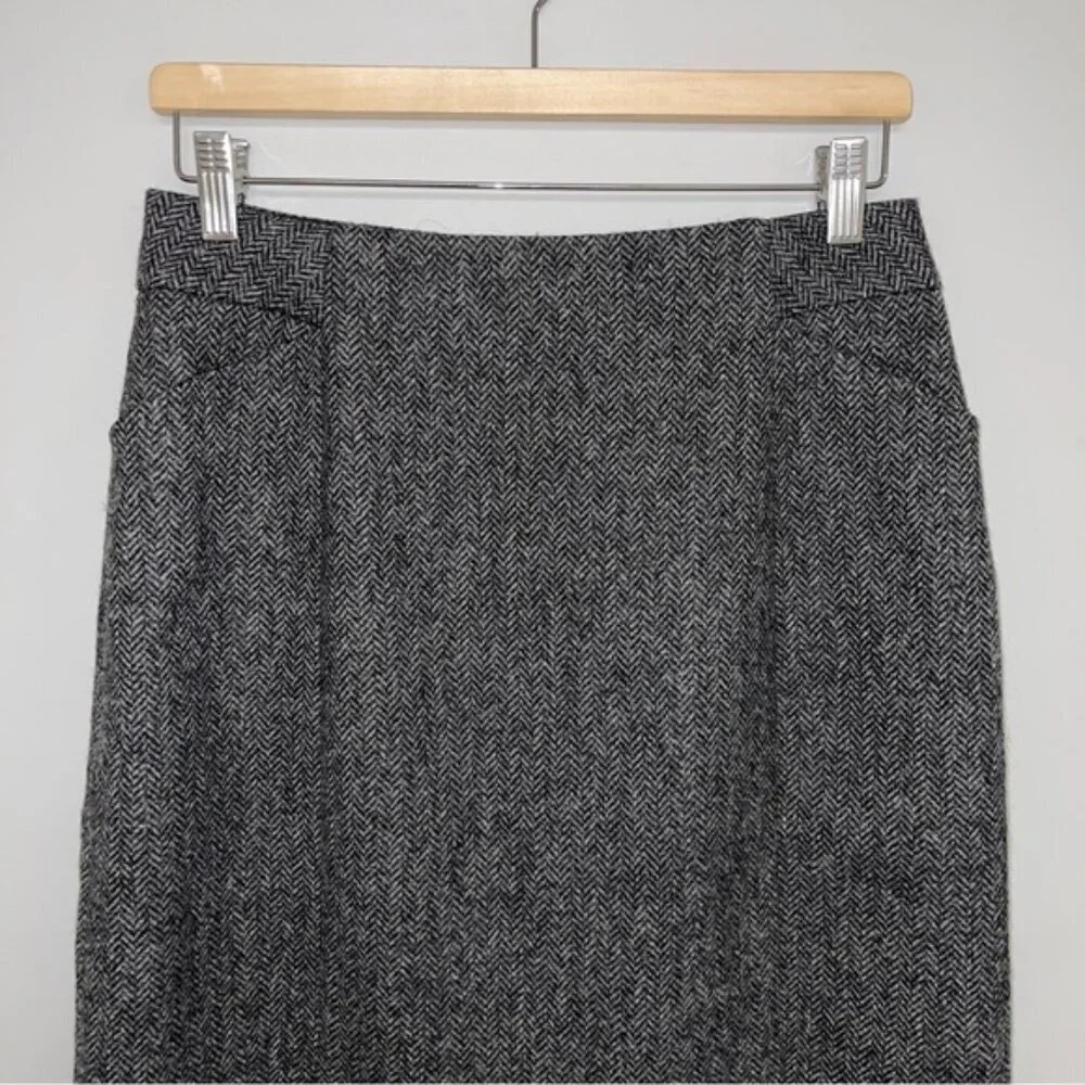 Boden Skirt Women’s Size 6 US Long Grey Black Chevron Wool British Tweed by Moon